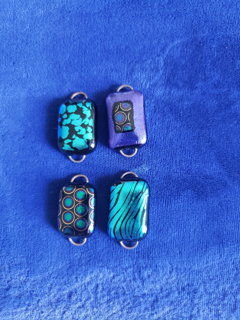 Handmade Dichroic Glass Connectors in Teal & Purple - Picture 6 of 9